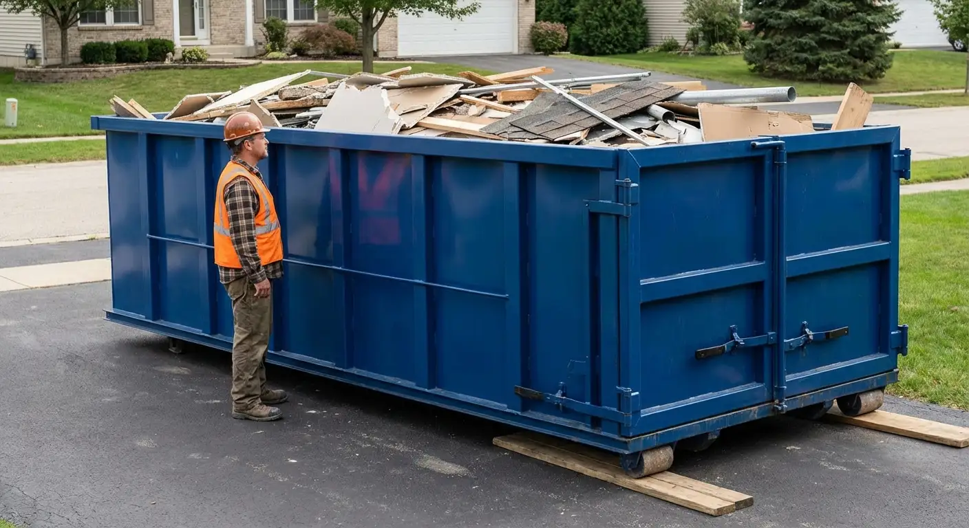 Dumpster loaded correctly to avoid overage fees in Brooklyn Park, MN