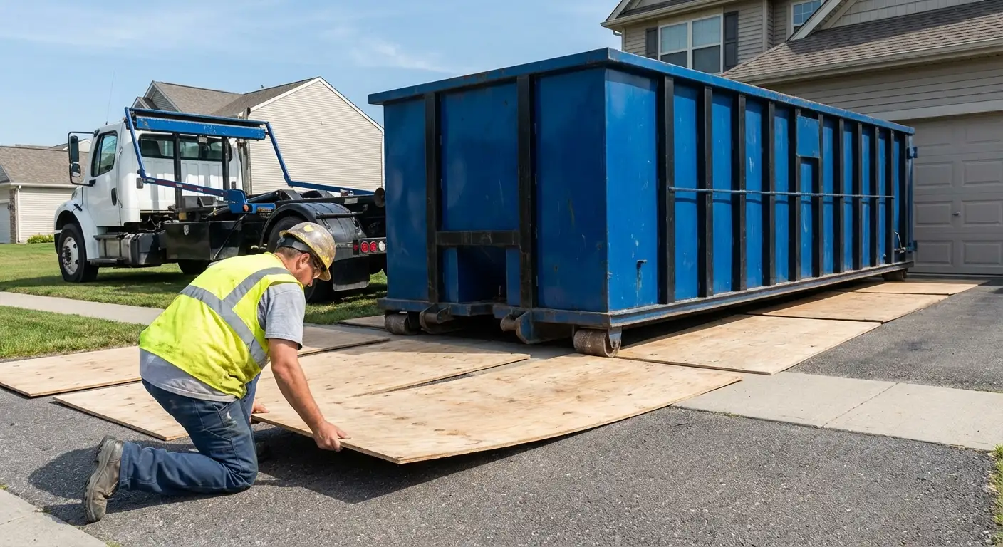 Driveway protection and delivery preparation for dumpster rental in Brooklyn Park, MN